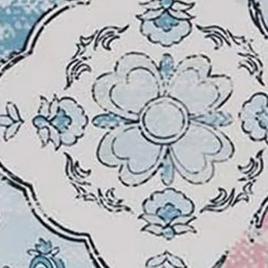 Blue Pink And White Patchwork Distressed Washable Area Rug Photo 3