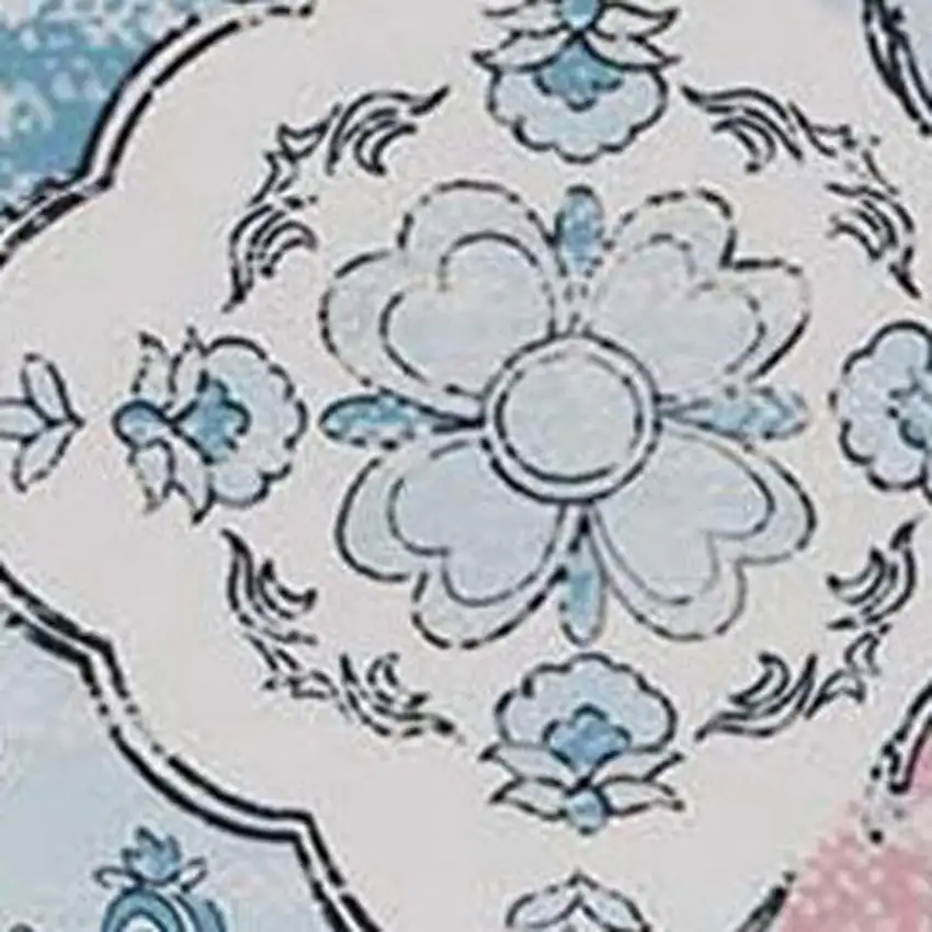 Blue Pink And White Patchwork Distressed Washable Area Rug Photo 3