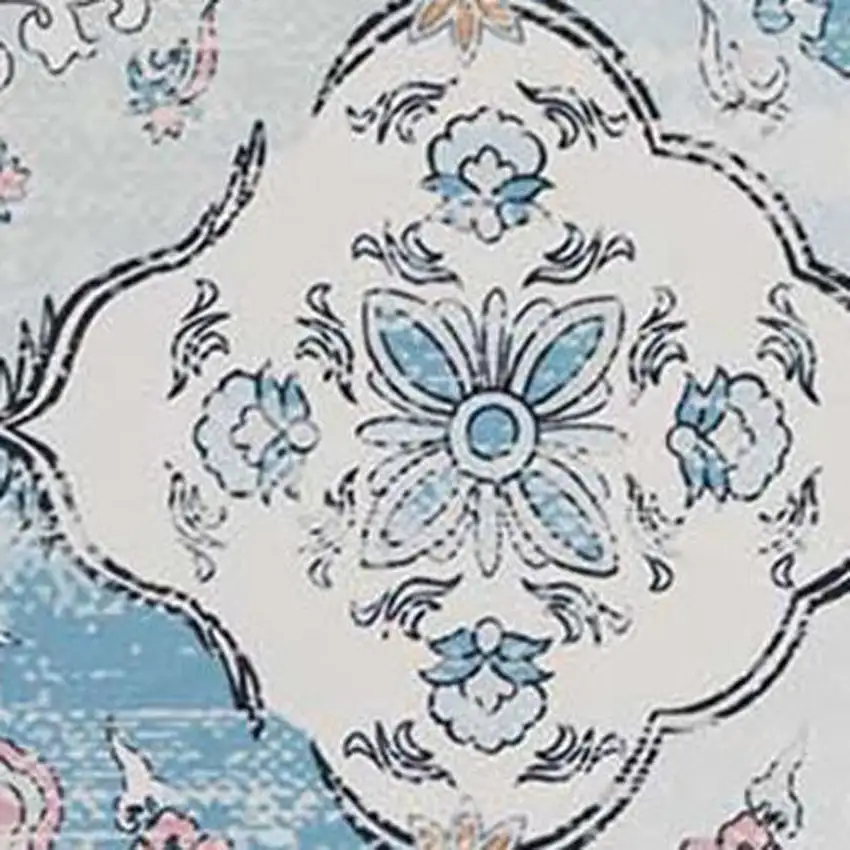 Blue Pink And White Patchwork Distressed Washable Area Rug Photo 4