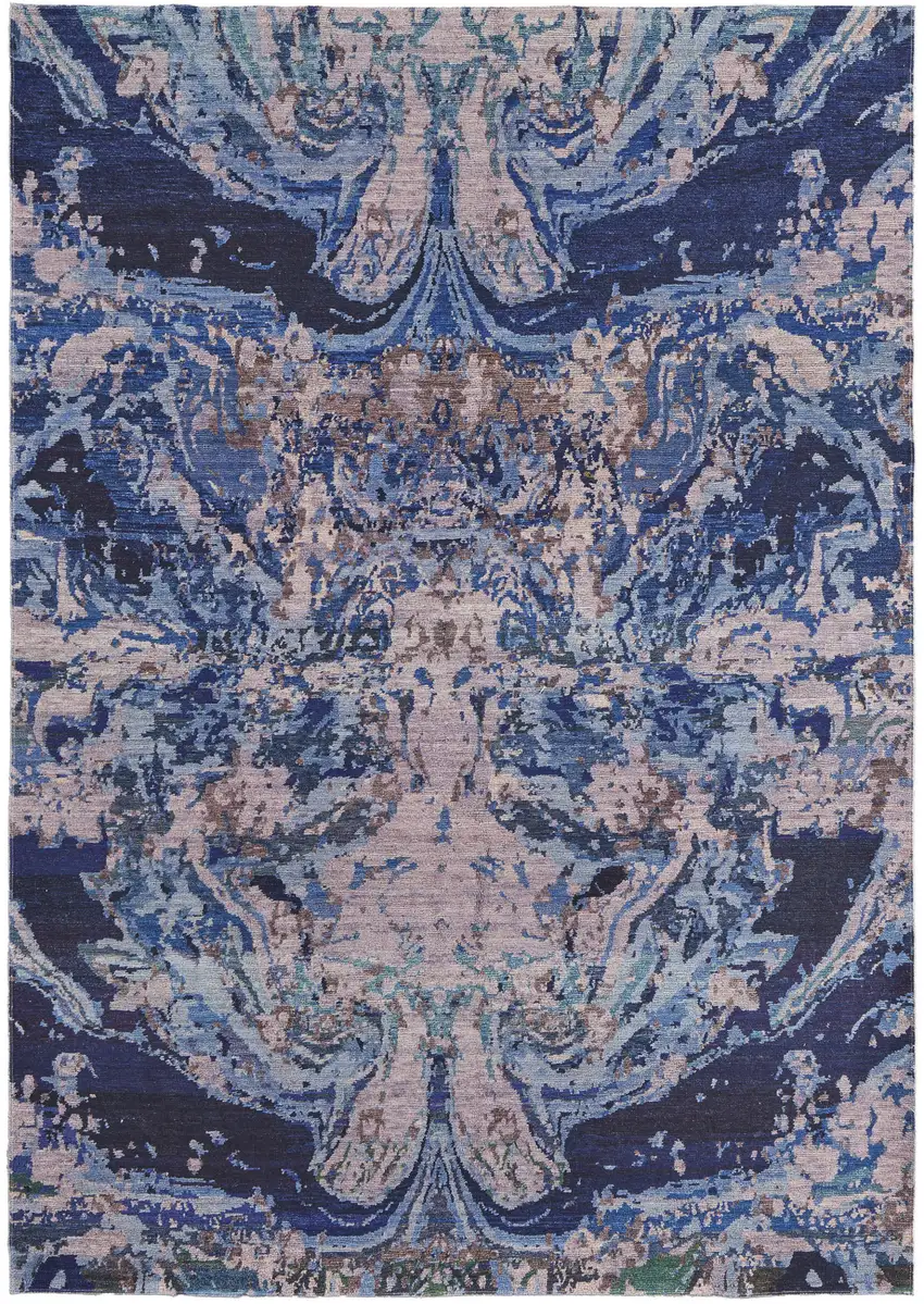 Blue Pink and Tan Abstract Power Loom Washable Area Rug Photo 2