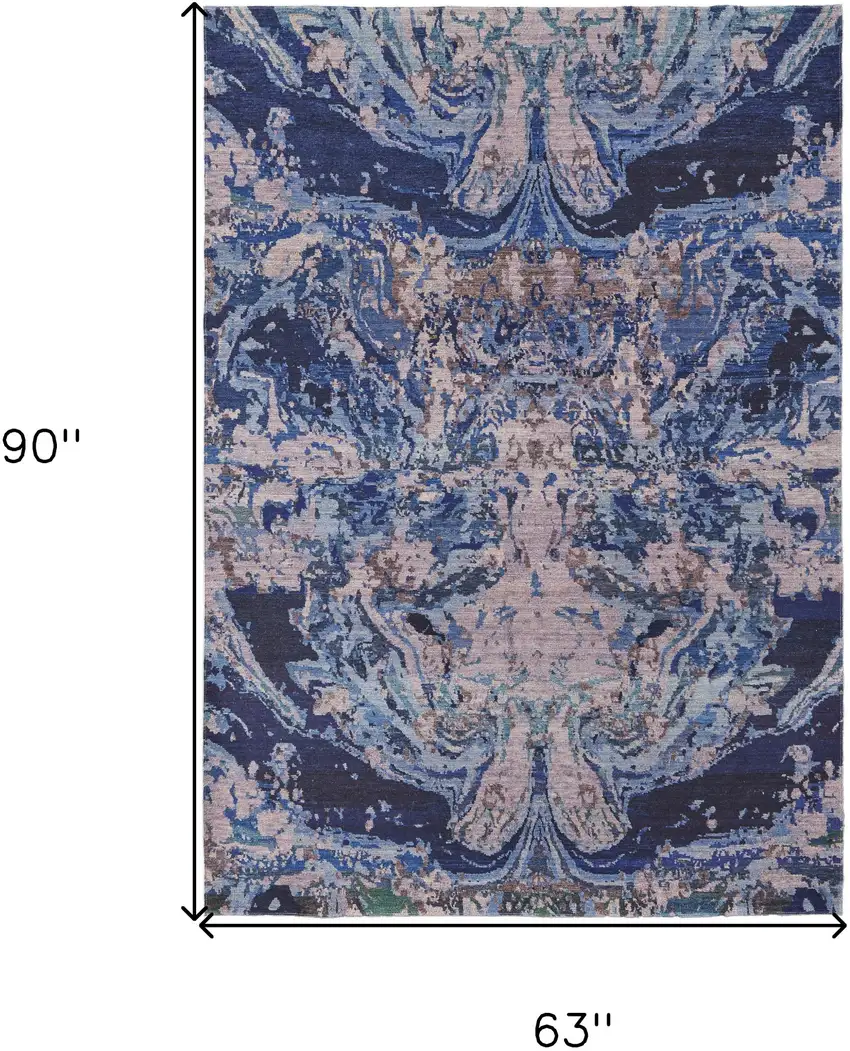 Blue Pink and Tan Abstract Power Loom Washable Area Rug Photo 3