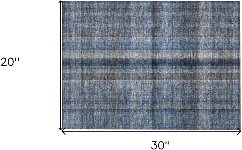 Blue Plaid Washable Non Skid Indoor Outdoor Area Rug Photo 3