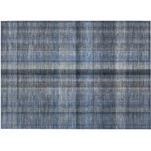 Photo of Blue Plaid Washable Non Skid Indoor Outdoor Area Rug