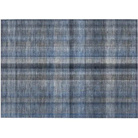 Blue Plaid Washable Non Skid Indoor Outdoor Area Rug Photo 2
