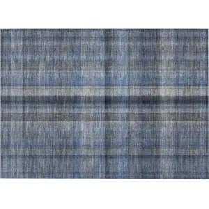 Photo of Blue Plaid Washable Non Skid Indoor Outdoor Area Rug