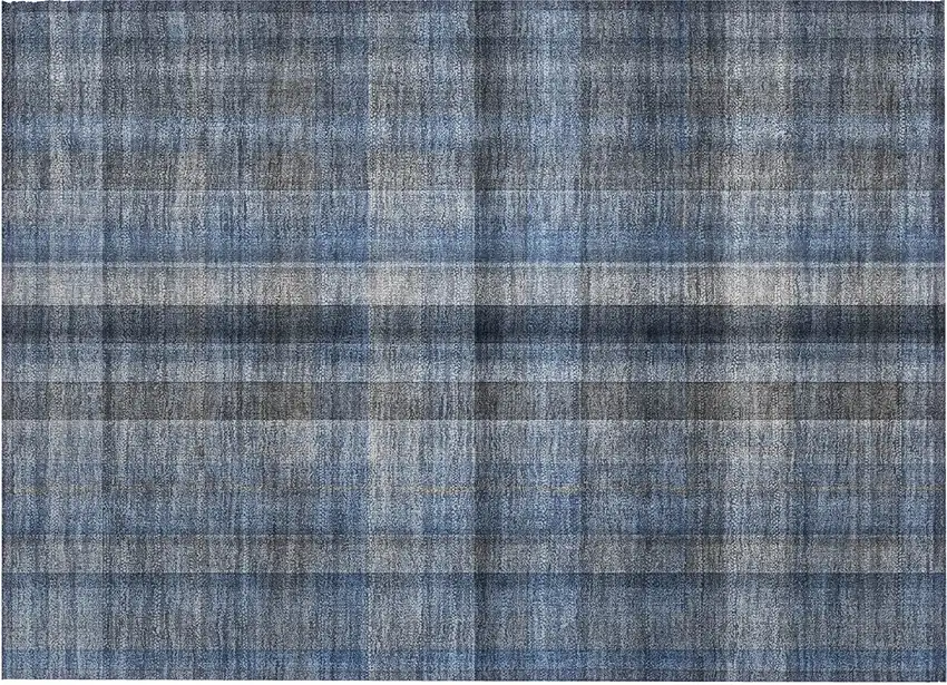 Blue Plaid Washable Non Skid Indoor Outdoor Area Rug Photo 2