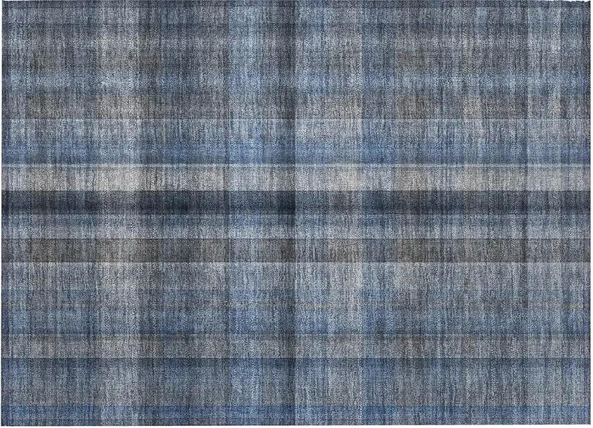 Blue Plaid Washable Non Skid Indoor Outdoor Area Rug Photo 5