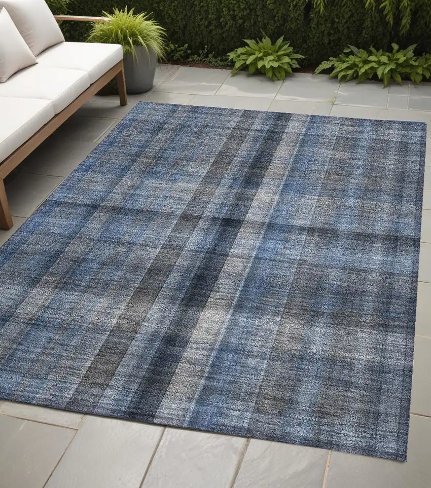 Blue Plaid Washable Non Skid Indoor Outdoor Area Rug Photo 1