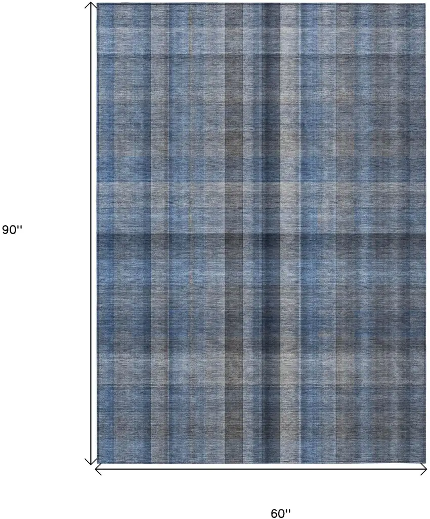 Blue Plaid Washable Non Skid Indoor Outdoor Area Rug Photo 3