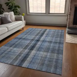 Photo of Blue Plaid Washable Non Skid Indoor Outdoor Area Rug