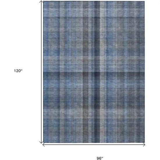 Blue Plaid Washable Non Skid Indoor Outdoor Area Rug Photo 7