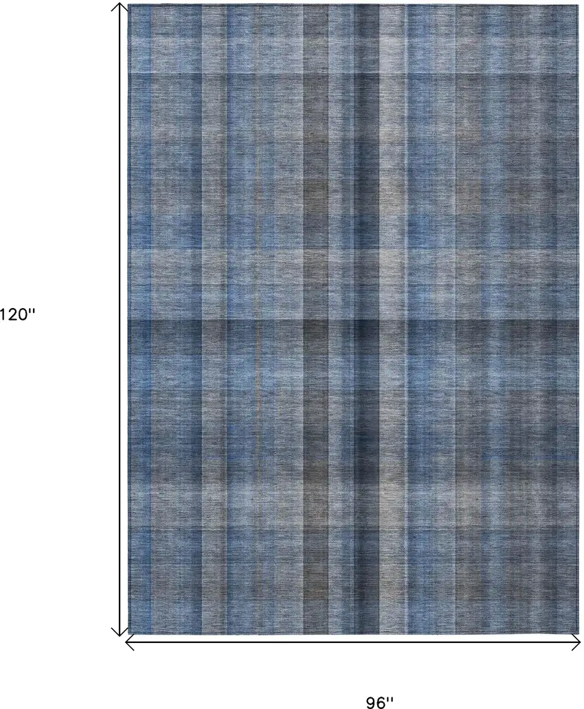 Blue Plaid Washable Non Skid Indoor Outdoor Area Rug Photo 3