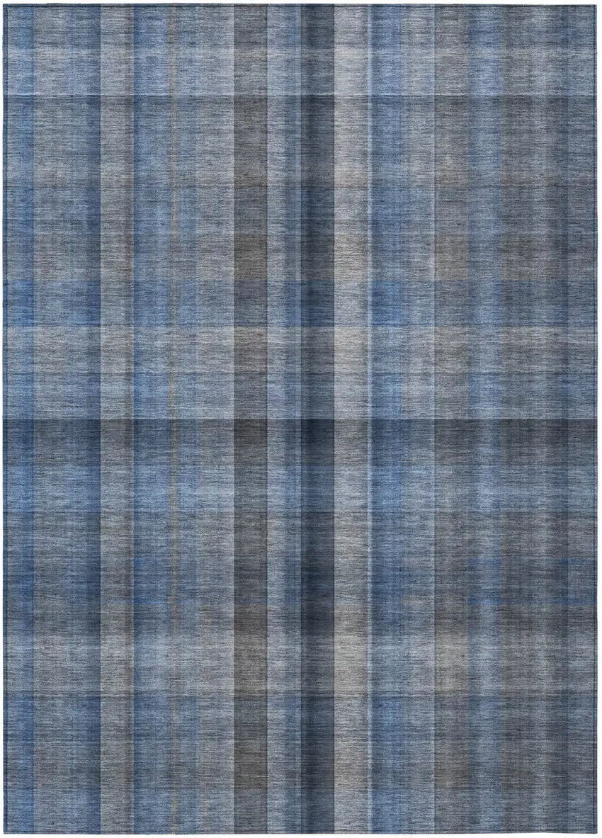 Blue Plaid Washable Non Skid Indoor Outdoor Area Rug Photo 2