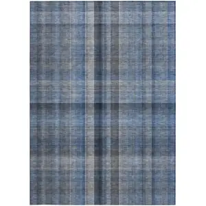 Photo of Blue Plaid Washable Non Skid Indoor Outdoor Area Rug