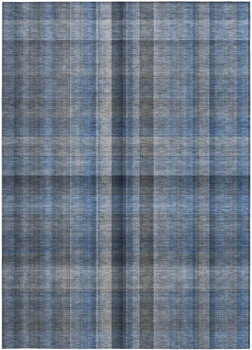 Blue Plaid Washable Non Skid Indoor Outdoor Area Rug Photo 5