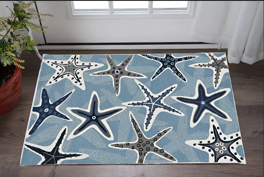 Blue Starfish Hand Tufted Area Rug Photo 1