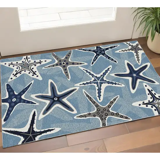 Navy Blue And Aqua Starfish Hand Tufted Area Rug Photo 1