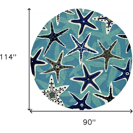 Navy Blue And Aqua Starfish Hand Tufted Area Rug Photo 3