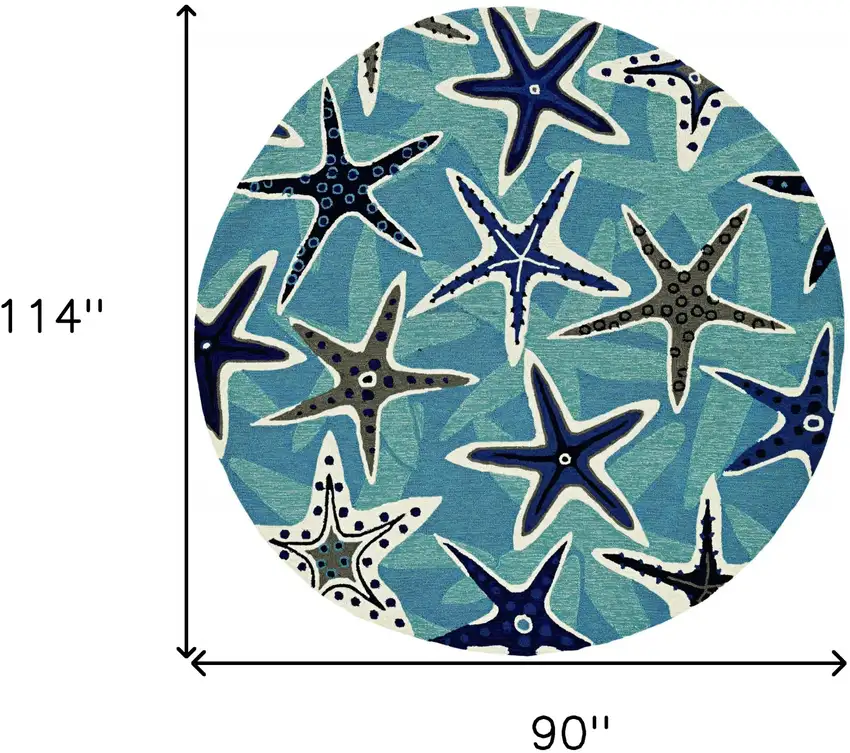 Navy Blue And Aqua Starfish Hand Tufted Area Rug Photo 3