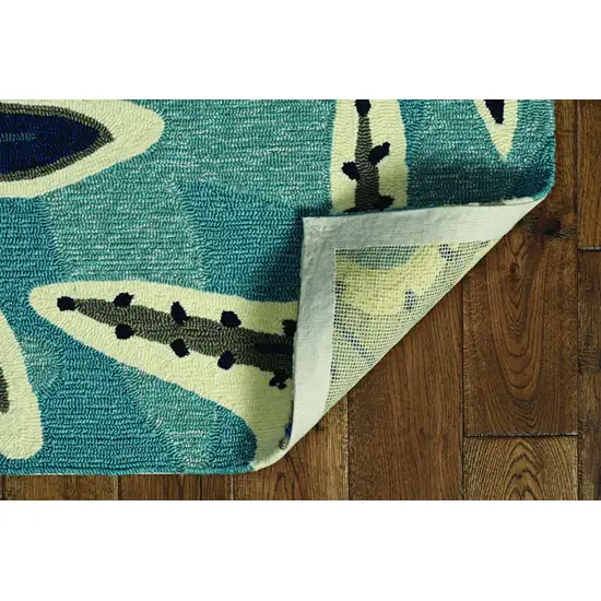 Navy Blue And Aqua Starfish Hand Tufted Area Rug Photo 6
