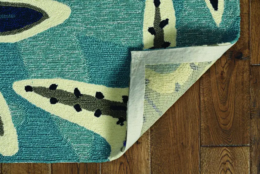 Navy Blue And Aqua Starfish Hand Tufted Area Rug Photo 6