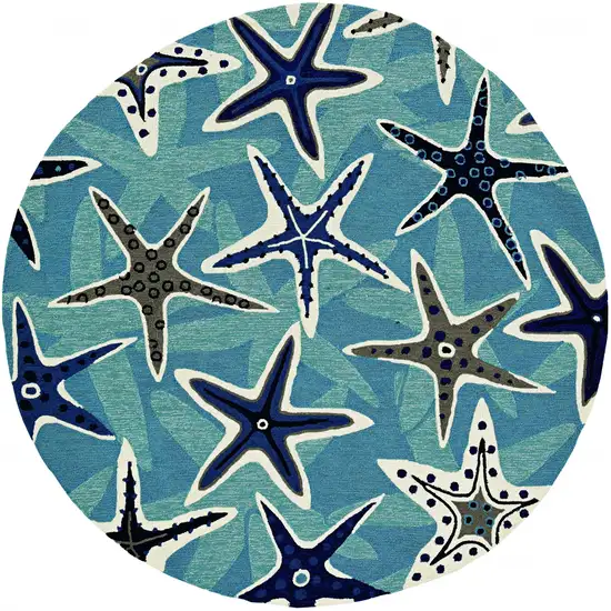 Navy Blue And Aqua Starfish Hand Tufted Area Rug Photo 5
