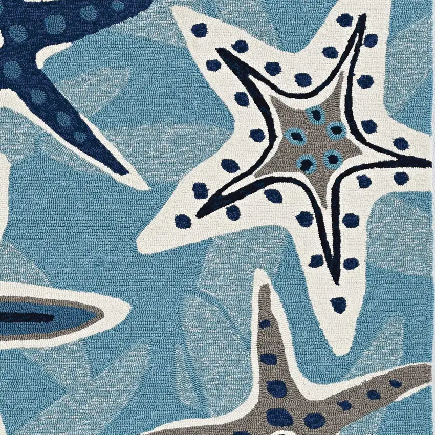 Navy Blue And Aqua Starfish Hand Tufted Area Rug Photo 7