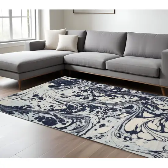 Blue And Ivory Abstract Shag Area Rug Photo 1
