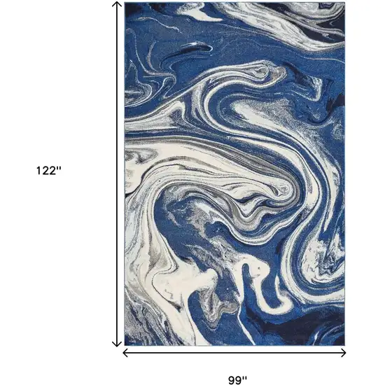 Blue And Beige Abstract Shag Area Rug Photo 8