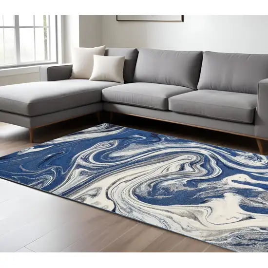 Blue And Beige Abstract Shag Area Rug Photo 2