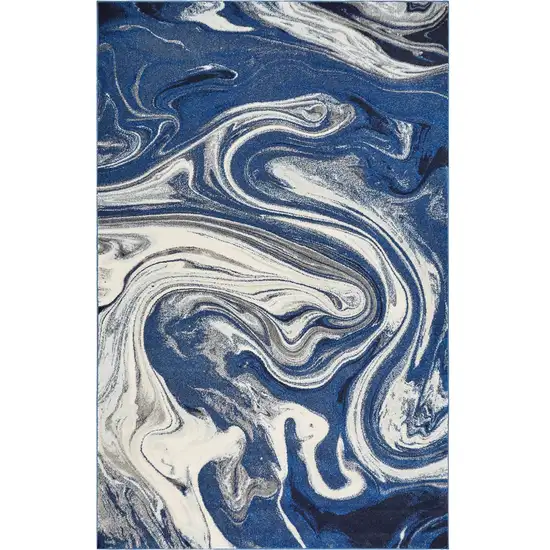 Blue And Beige Abstract Shag Area Rug Photo 1