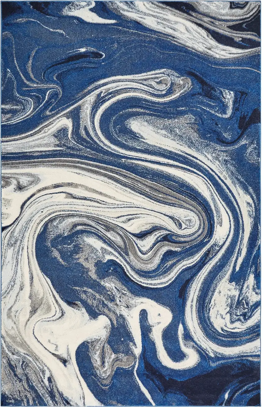 Blue And Beige Abstract Shag Area Rug Photo 1