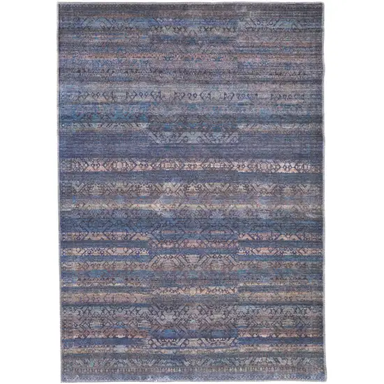 Blue Purple And Brown Floral Power Loom Area Rug Photo 1