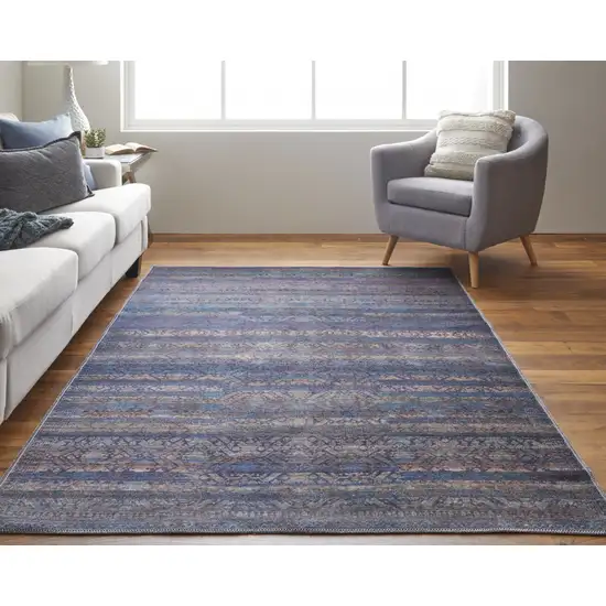 Blue Purple And Brown Floral Power Loom Area Rug Photo 5