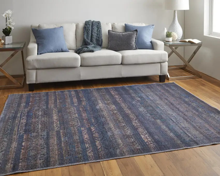 Blue Purple And Brown Floral Power Loom Area Rug Photo 6