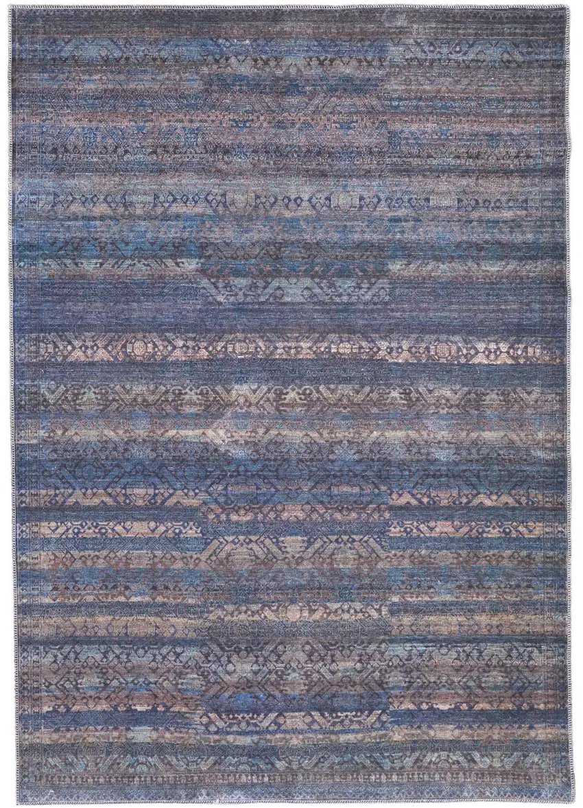 Blue Purple And Brown Floral Power Loom Area Rug Photo 2