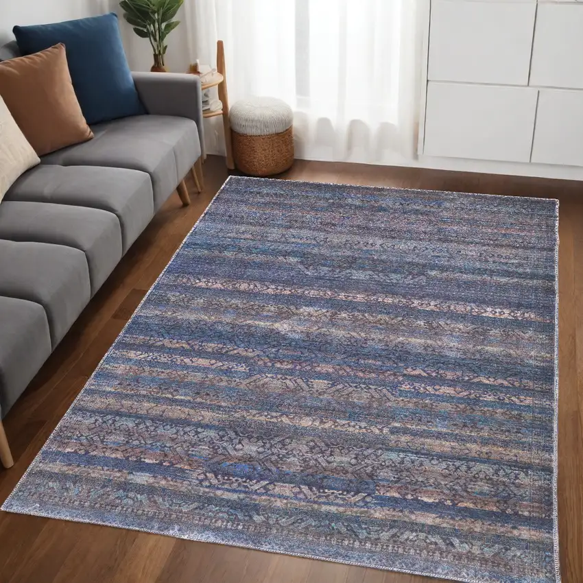 Blue Purple And Brown Floral Power Loom Area Rug Photo 1