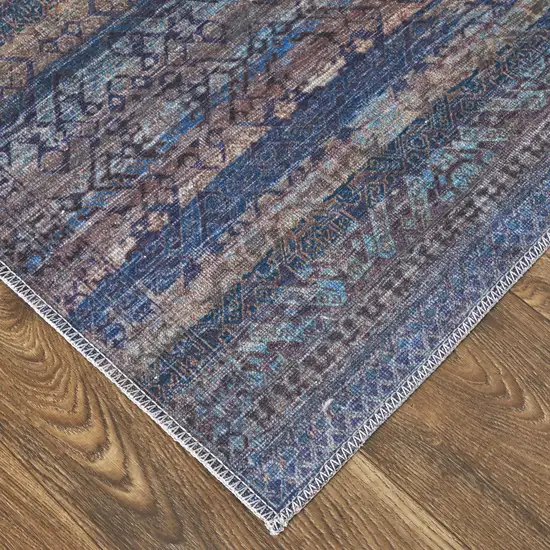 Blue Purple And Brown Floral Power Loom Area Rug Photo 1