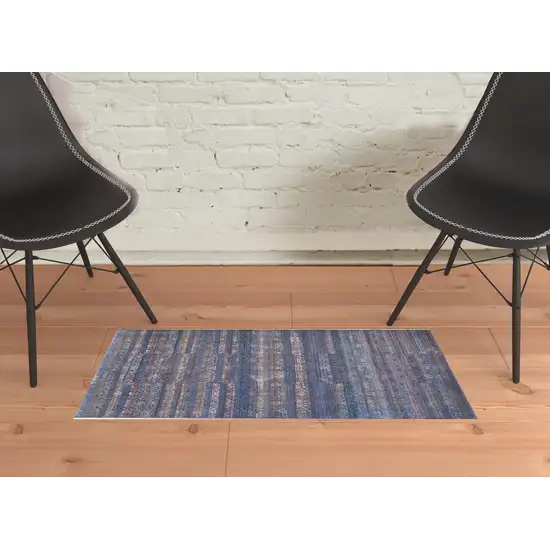 Blue Purple And Brown Floral Power Loom Area Rug Photo 2