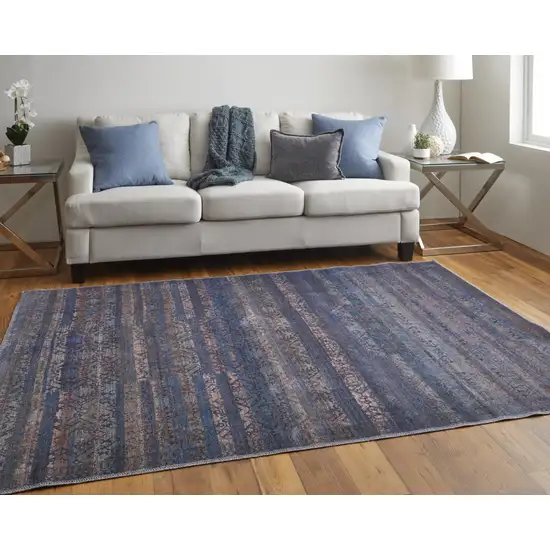 Blue Purple And Brown Floral Power Loom Area Rug Photo 8