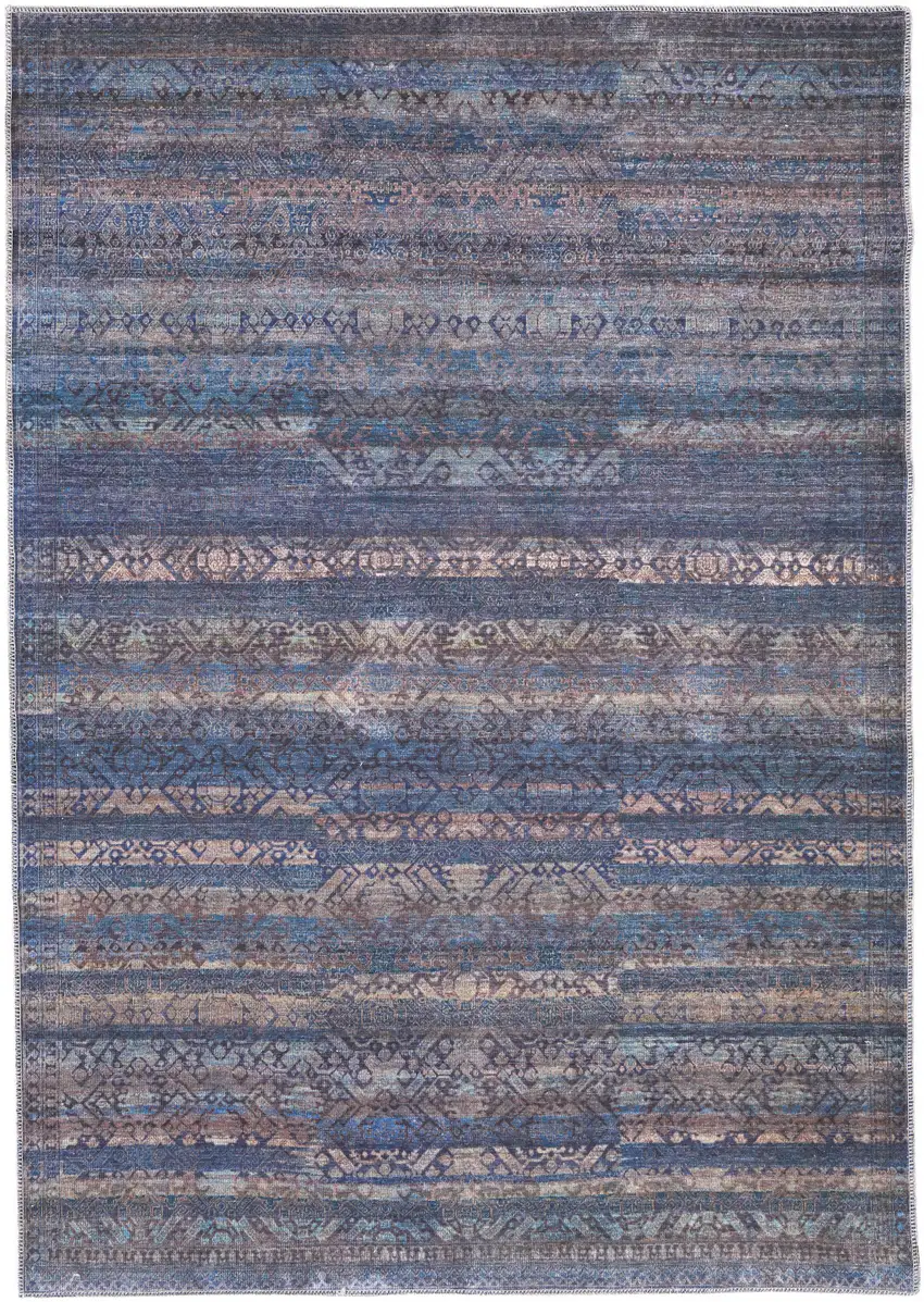 Blue Purple And Brown Floral Power Loom Area Rug Photo 1