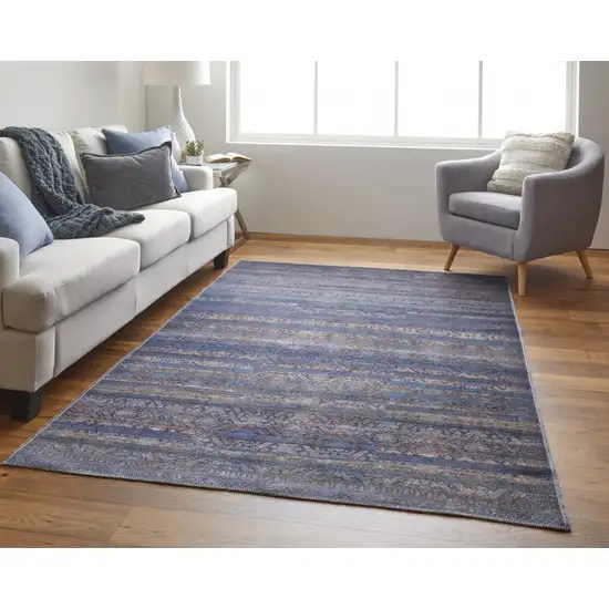 Blue Purple And Brown Floral Power Loom Area Rug Photo 6