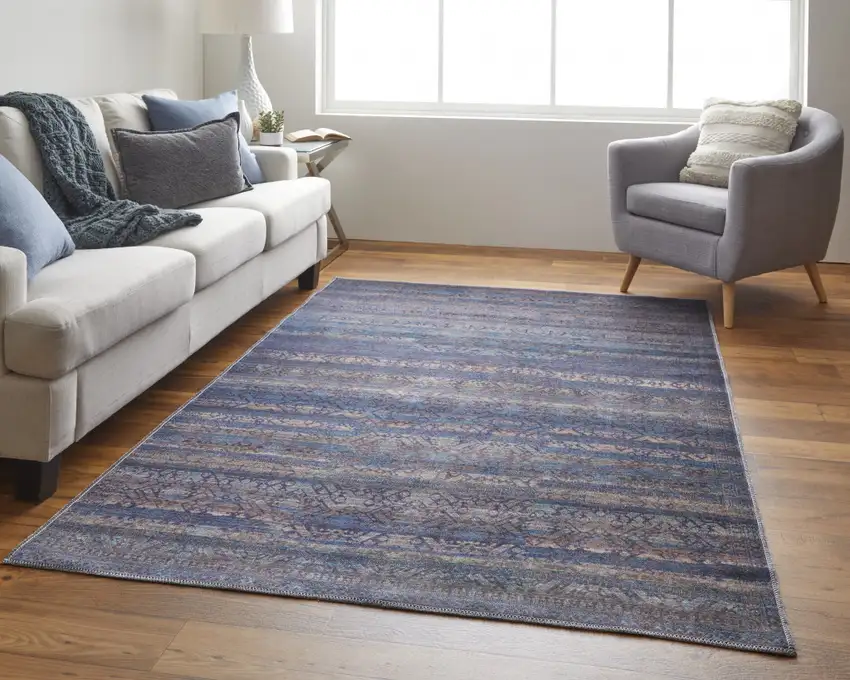 Blue Purple And Brown Floral Power Loom Area Rug Photo 6