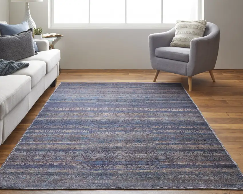 Blue Purple And Brown Floral Power Loom Area Rug Photo 7