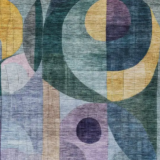 Blue Purple And Copper Abstract Washable Indoor Outdoor Area Rug Photo 6