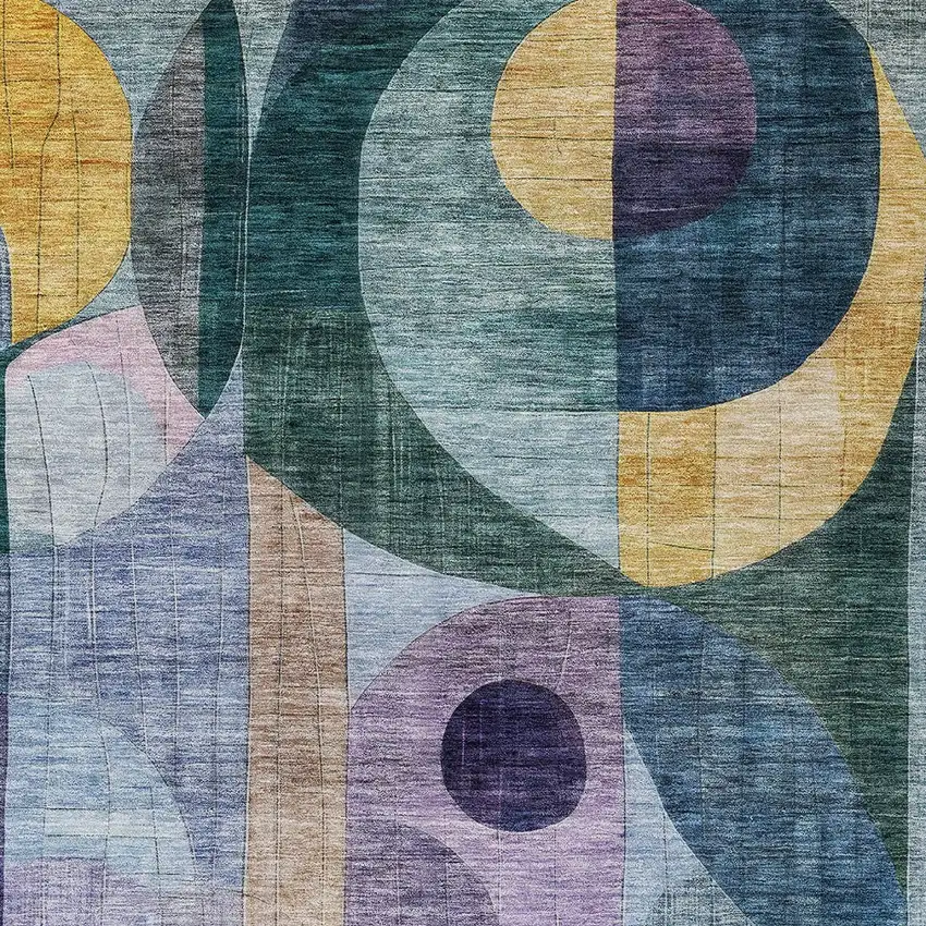 Blue Purple And Copper Abstract Washable Indoor Outdoor Area Rug Photo 6