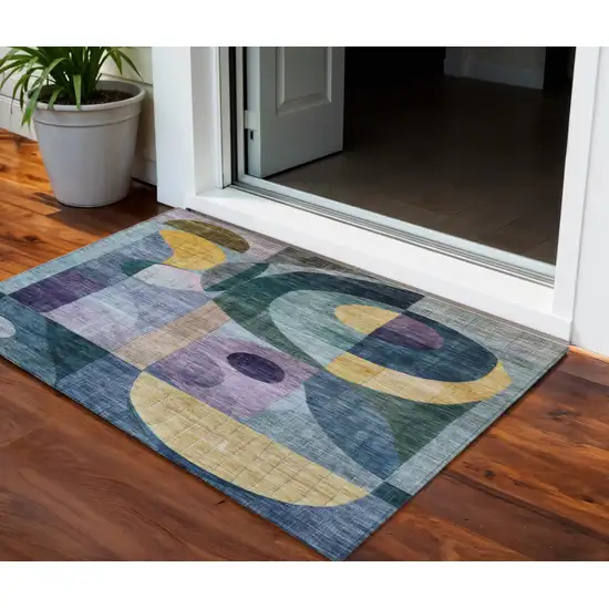 Blue Purple And Copper Abstract Washable Indoor Outdoor Area Rug Photo 1