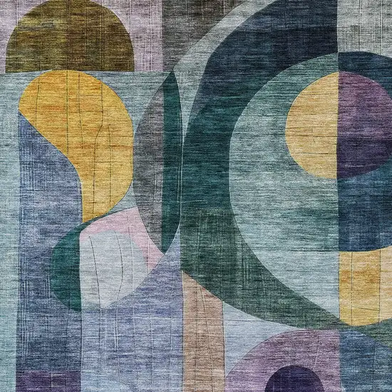 Blue Purple And Copper Abstract Washable Indoor Outdoor Area Rug Photo 6