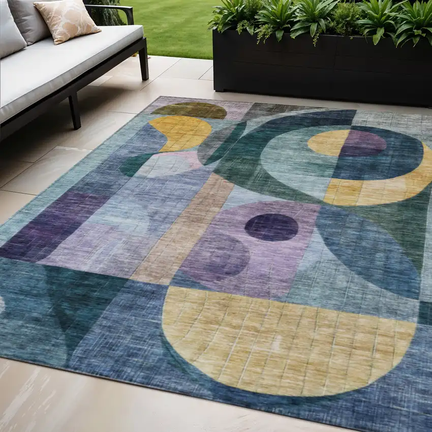 Blue Purple And Copper Abstract Washable Indoor Outdoor Area Rug Photo 1