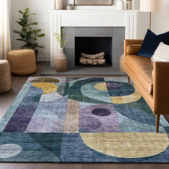 Blue Purple And Copper Abstract Washable Indoor Outdoor Area Rug Photo 9